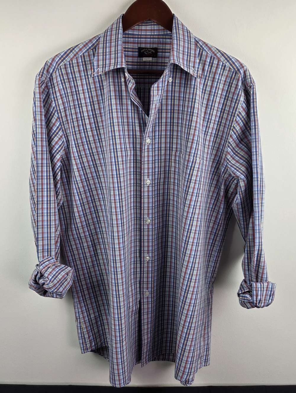 Paul Shark Shirt Mens Large Multicolor Long Sleeve Button Down Check 100% Cotton